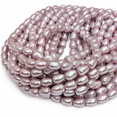 8x11mm Drop Glass Pearl Beads Strand – Light Lavender Pink Pearl Finish – Approx. 63~64 Beads per String – Jewelry Making Supplies