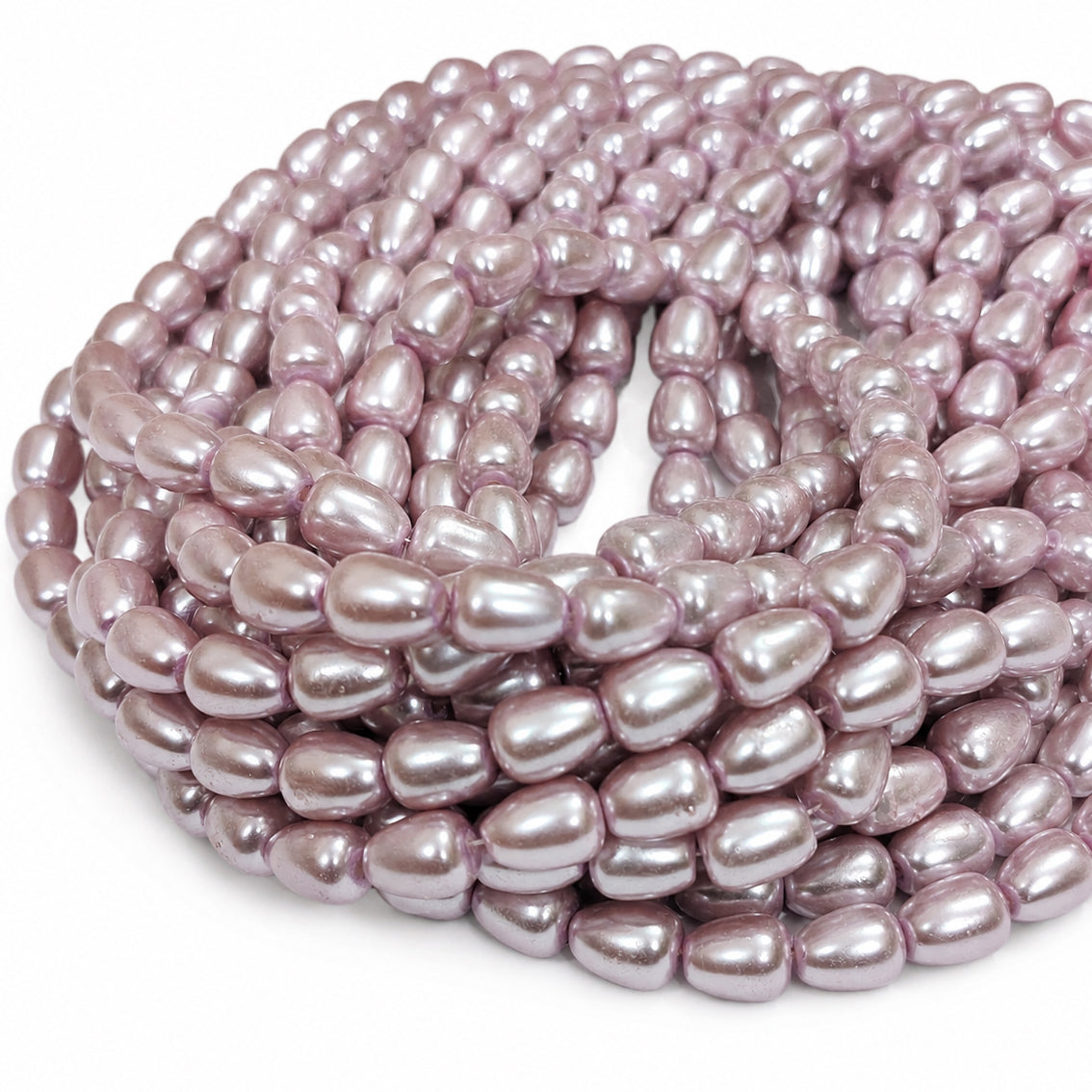 8x11mm Drop Glass Pearl Beads Strand – Light Lavender Pink Pearl Finish – Approx. 63~64 Beads per String – Jewelry Making Supplies