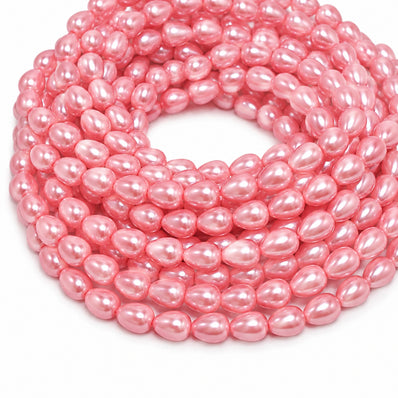 8x11mm Drop Glass Pearl Beads Strand – Baby Pink Pearl Finish – Approx. 63~64 Beads per String – Jewelry Making Supplies