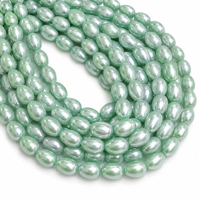 8x12mm Drop Glass Pearl Beads Strand – Seafoam Mint Green Pearl Finish – Approx. 63~64 Beads per String – Jewelry Making Supplies
