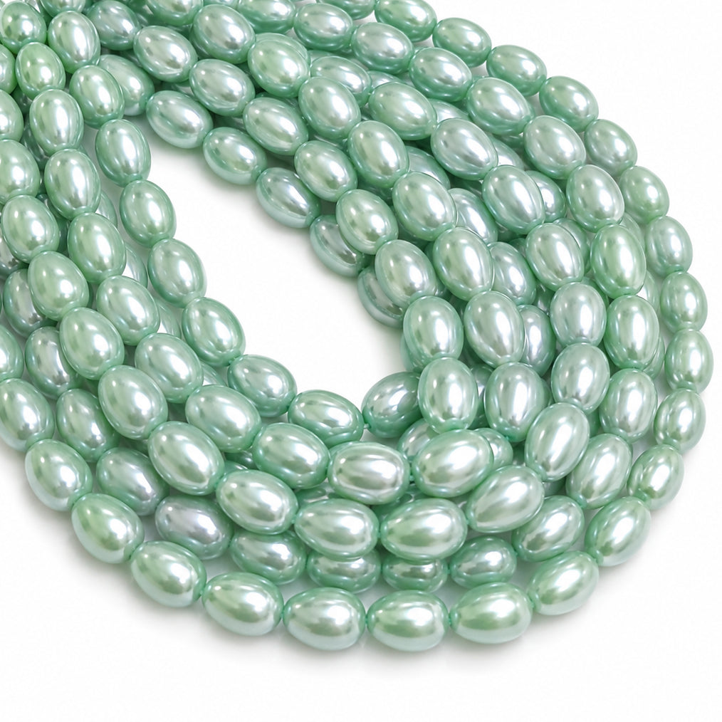 8x11mm Drop Glass Pearl Beads Strand – Seafoam Mint Green Pearl Finish – Approx. 63~64 Beads per String – Jewelry Making Supplies