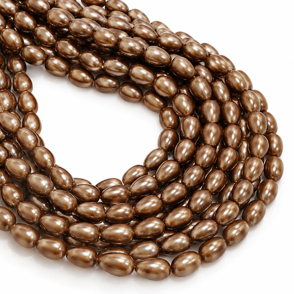 8x12mm Drop Glass Pearl Beads Strand – Bronze Brown Pearl Finish – Approx. 63~64 Beads per String – Jewelry Making Supplies