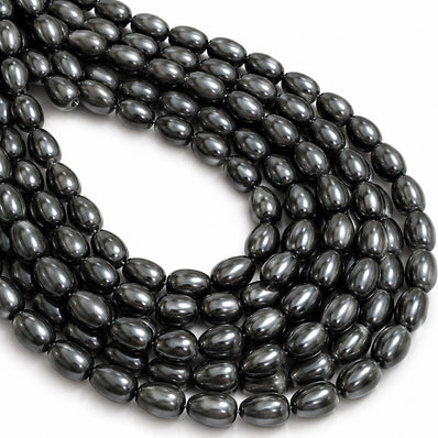 8x12mm Drop Glass Pearl Beads Strand – Hematite Black Pearl Finish – Approx. 63~64 Beads per String – Jewelry Making Supplies