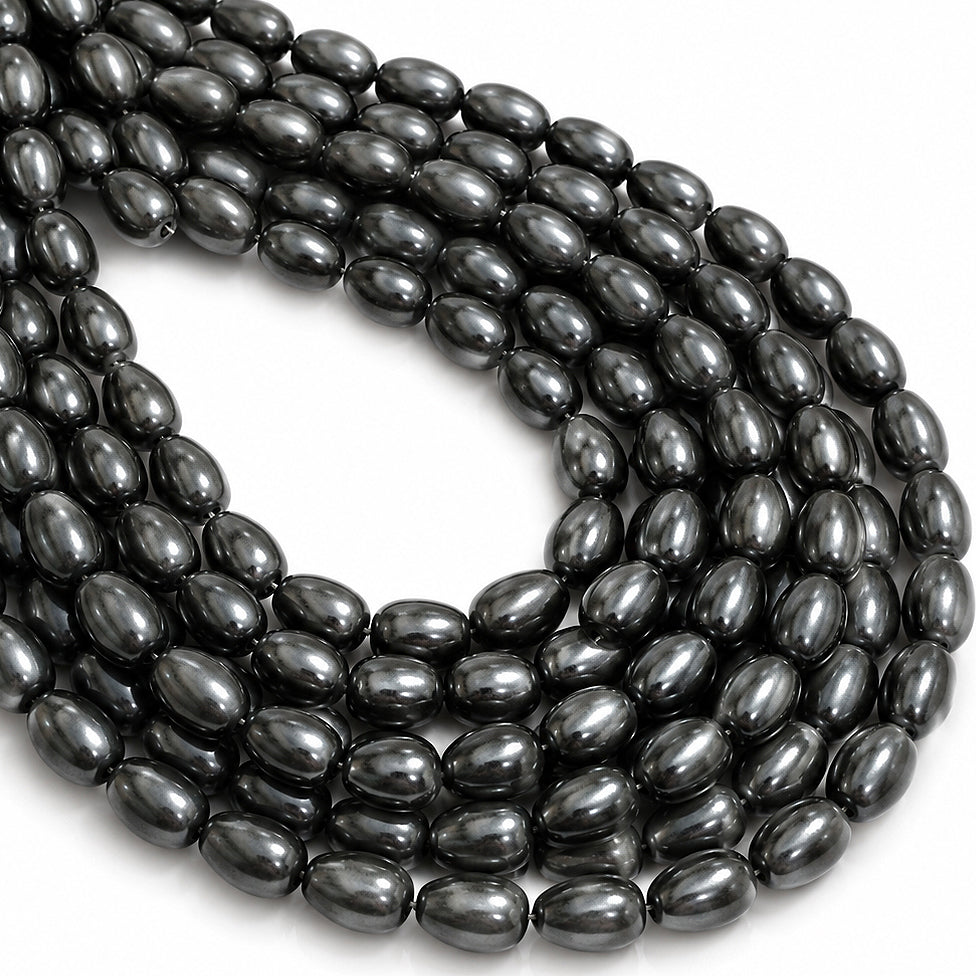 8x11mm Drop Glass Pearl Beads Strand – Hematite Black Pearl Finish – Approx. 63~64 Beads per String – Jewelry Making Supplies