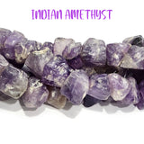 INDIAN AMETHYST STONE BEADS NATURAL 12-16 MM APPROX SIZE TUMBLE NUGGETS, SOLD PER LINE 14 INCHES LONG, APPROX 29-31 BEADS.