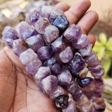 INDIAN AMETHYST STONE BEADS NATURAL 12-16 MM APPROX SIZE TUMBLE NUGGETS, SOLD PER LINE 14 INCHES LONG, APPROX 29-31 BEADS.