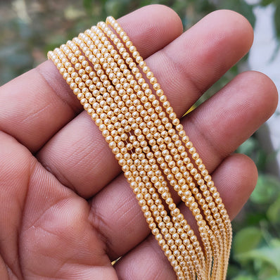 2 MM Lite Gold Color, 190~192pcs/Strand/line Natural Italian Shell Pearl Beads