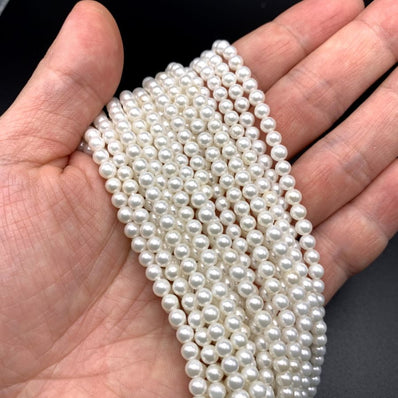 3 MM SIZE OFF-WHITE/CREAM PER STRAND SHELL PEARL A GRADE HIGH LUSTER PEARLS APPROX 135-136 BEADS