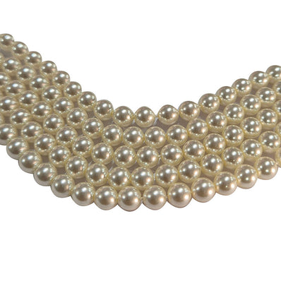 6mm Round Shell Pearl Beads with a smooth high-gloss finish, perfect for delicate bracelets, necklaces, and premium DIY jewelry designs. Uniform, durable, and elegant. Sold Per Line 67~68 beads