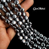 COIN SHAPE ITALIAN SHELL PEARLS' GUNMETAL COLOR' SIZE' 8 MM' APPROX 46-47 BEADS
