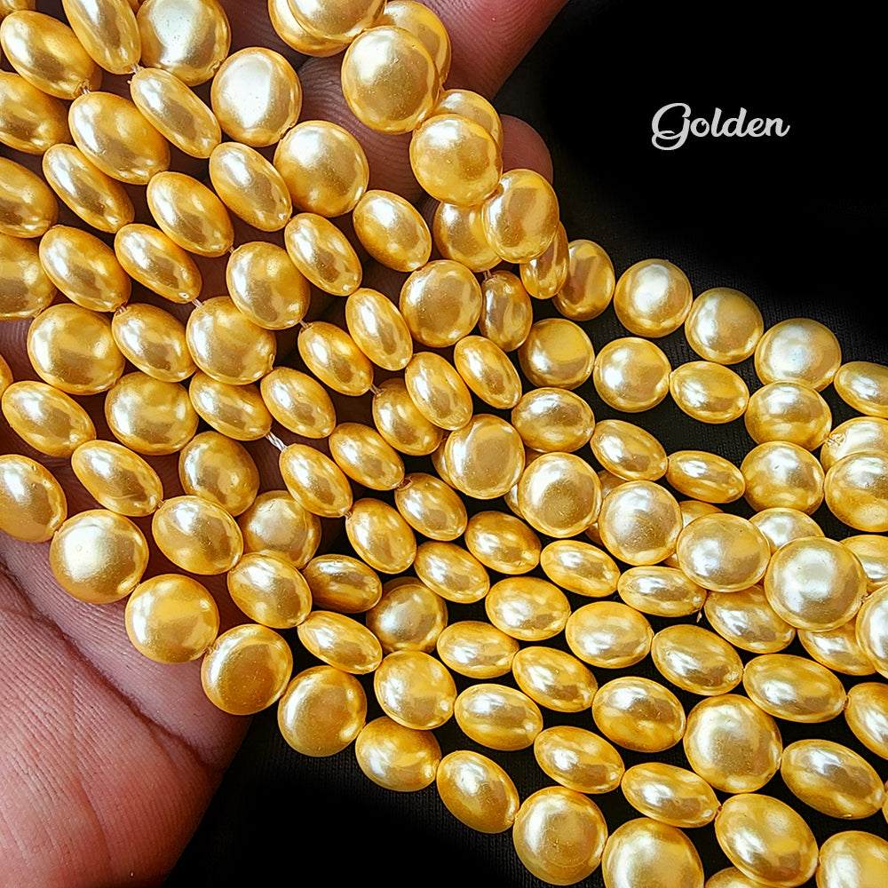 COIN SHAPE ITALIAN SHELL PEARLS' GOLDEN COLOR' SIZE' 10 MM' APPROX 40-41 BEADS