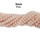 3 MM SIZE ROSE PINK/LITE PINK PER STRAND SHELL PEARL A GRADE HIGH LUSTER PEARLS APPROX 135-136 BEADS
