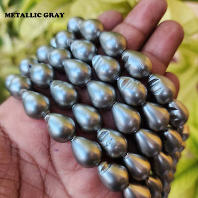 BAROQUE DROP SHAPE ITALIAN SHELL PEARL' METALLIC GRAY COLOR' SIZE' 15X10 MM' APPROX 24-25 BEADS