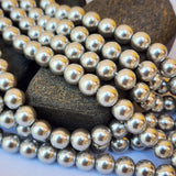 8 MM SIZE SILVER METALLIC PER STRAND SHELL PEARL A GRADE HIGH LUSTER PEARLS APPROX 48-50 BEADS