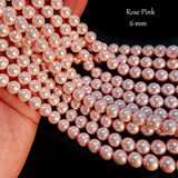 6 MM SIZE ROSE PINK/LITE PINK PER STRAND SHELL PEARL A GRADE HIGH LUSTER PEARLS APPROX 63-64 BEADS