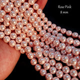 8 MM SIZE ROSE PINK/LITE PINK PER STRAND SHELL PEARL A GRADE HIGH LUSTER PEARLS APPROX 54-55 BEADS