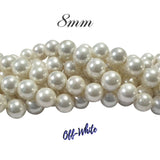 OFF-WHITE' PER STRAND 8MM ROUND SHELL PEARL A GRADE HIGH LUSTER PEARLS APPROX. 47~50 BEADS