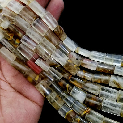 NATURAL GOLD RUTILE QUARTZ' 23-24 PIECES IN SINGLE STRING' 15x10 MM APPROX SIZE' SEMI PRECIOUS BEADS' 15-16 INCHES SOLD BY PER LINE PACK