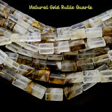 NATURAL GOLD RUTILE QUARTZ' 23-24 PIECES IN SINGLE STRING' 15x10 MM APPROX SIZE' SEMI PRECIOUS BEADS' 15-16 INCHES SOLD BY PER LINE PACK
