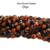 6 MM ROUND FACETED AUTHENTIC ONYX BEADS FOR JEWELLERY MAKING ABOUT 15" LINE, APPROX 60~63 BEADS