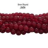 Dark Red 6 MM ROUND  AUTHENTIC Jade BEADS FOR JEWELLERY MAKING ABOUT 15" LINE, APPROX 60~63 BEADS