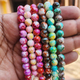 6 LINES COMBO PACK, 8MM SIZE JADE REPLICA FINE QUALITY OF GLASS BEADS FOR JEWELRY MAKING