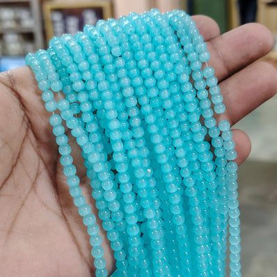 4 mm Sky Blue Dyed Jelly Glass Round Beads – Approx. 200 Pcs Per String | Jewelry Making Beads