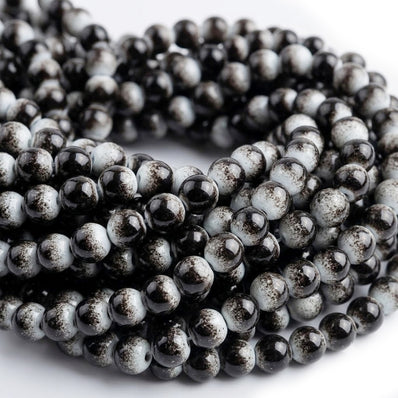 Per Strand, 8MM Round Imitation Jade Glass Beads Strands, Tiger eye stone Style Glass Spacer Beads for Jewelry Making, 31.4 Inches, Black and White