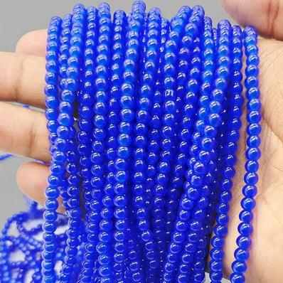 4 mm Royal Blue Dyed Jelly Glass Round Beads – Approx. 200 Pcs Per String | Jewelry Making Beads