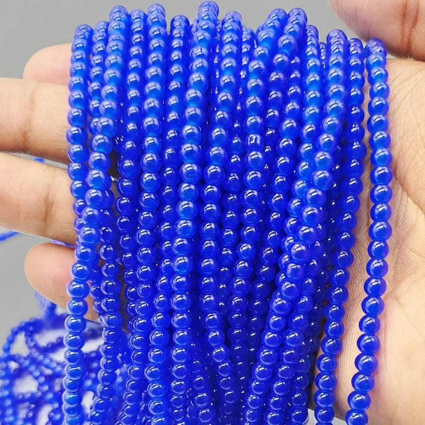 4 mm Royal Blue Dyed Jelly Glass Round Beads – Approx. 200 Pcs Per String | Jewelry Making Beads