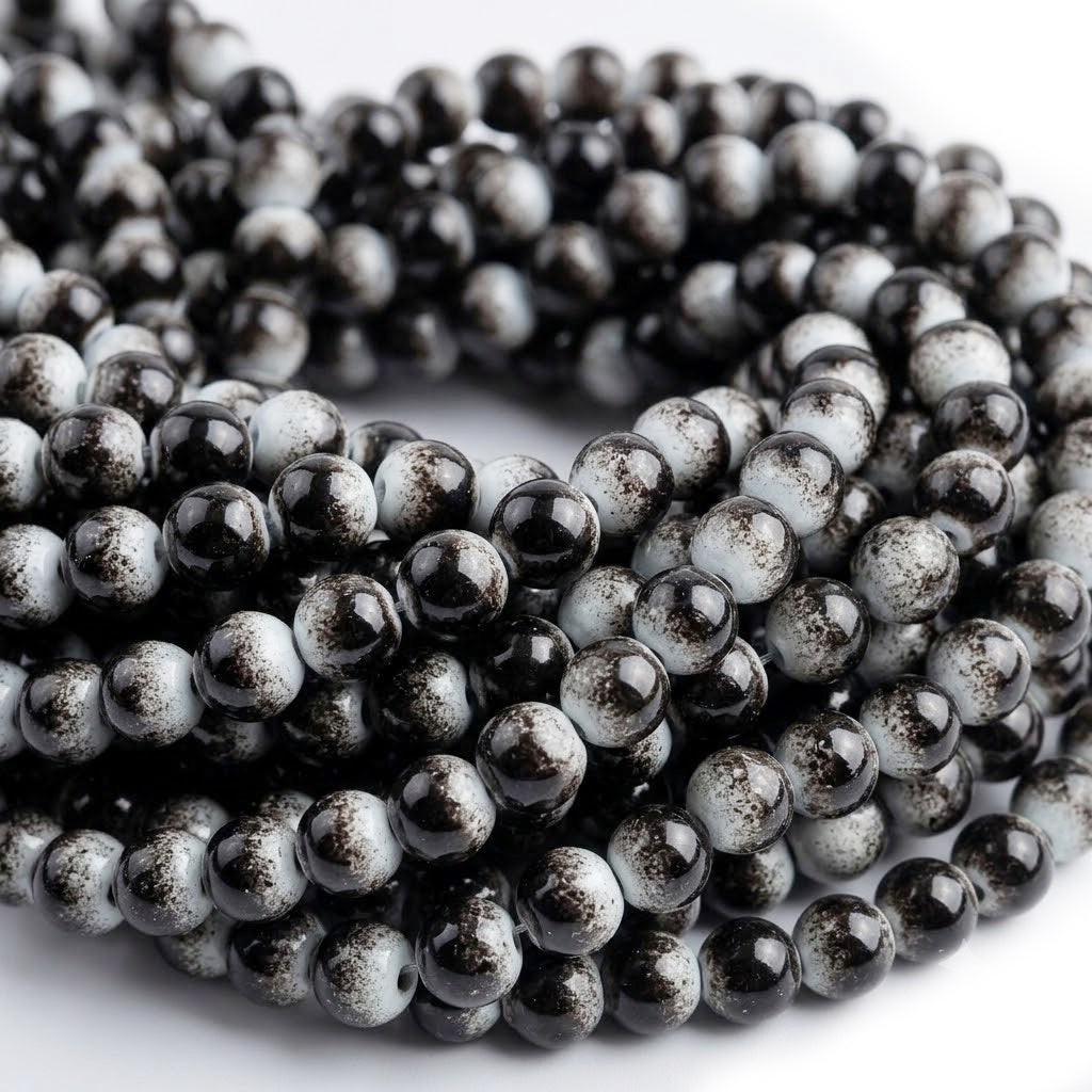 Per Strand, 8MM Round Imitation Jade Glass Beads Strands, Tiger eye stone Style Glass Spacer Beads for Jewelry Making, 31.4 Inches, Black and White
