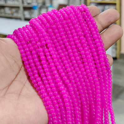 4mm Jelly Glass Beads Dyed Pink Color – Approx. 200 Pcs Per String for Jewelry Making & Craft Supplies