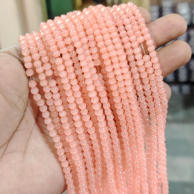 4 mm Peach Dyed Jelly Glass Round Beads – Approx. 200 Pcs Per String | Jewelry Making Beads