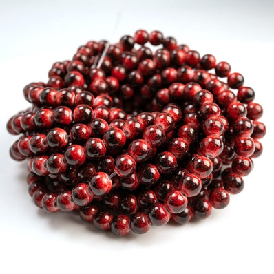 Per Strand, 8MM Round Imitation Jade Glass Beads Strands, Tiger eye stone Style Glass Spacer Beads for Jewelry Making, 31.4 Inches, Red