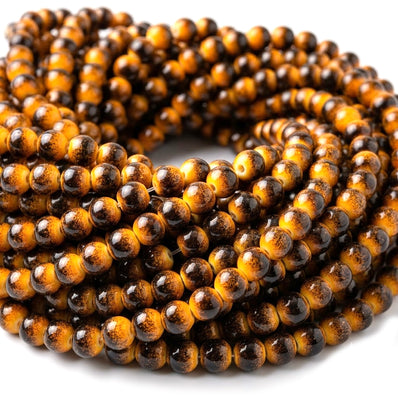 Per Strand, 8MM Round Imitation Jade Glass Beads Strands, Tiger eye stone Style Glass Spacer Beads for Jewelry Making, 31.4 Inches, Brown