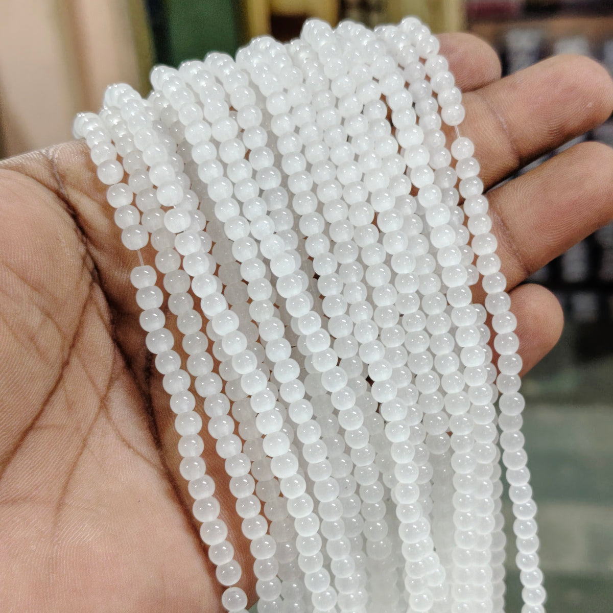 4 mm White Dyed Jelly Glass Round Beads – Approx. 200 Pcs Per String | Jewelry Making Beads