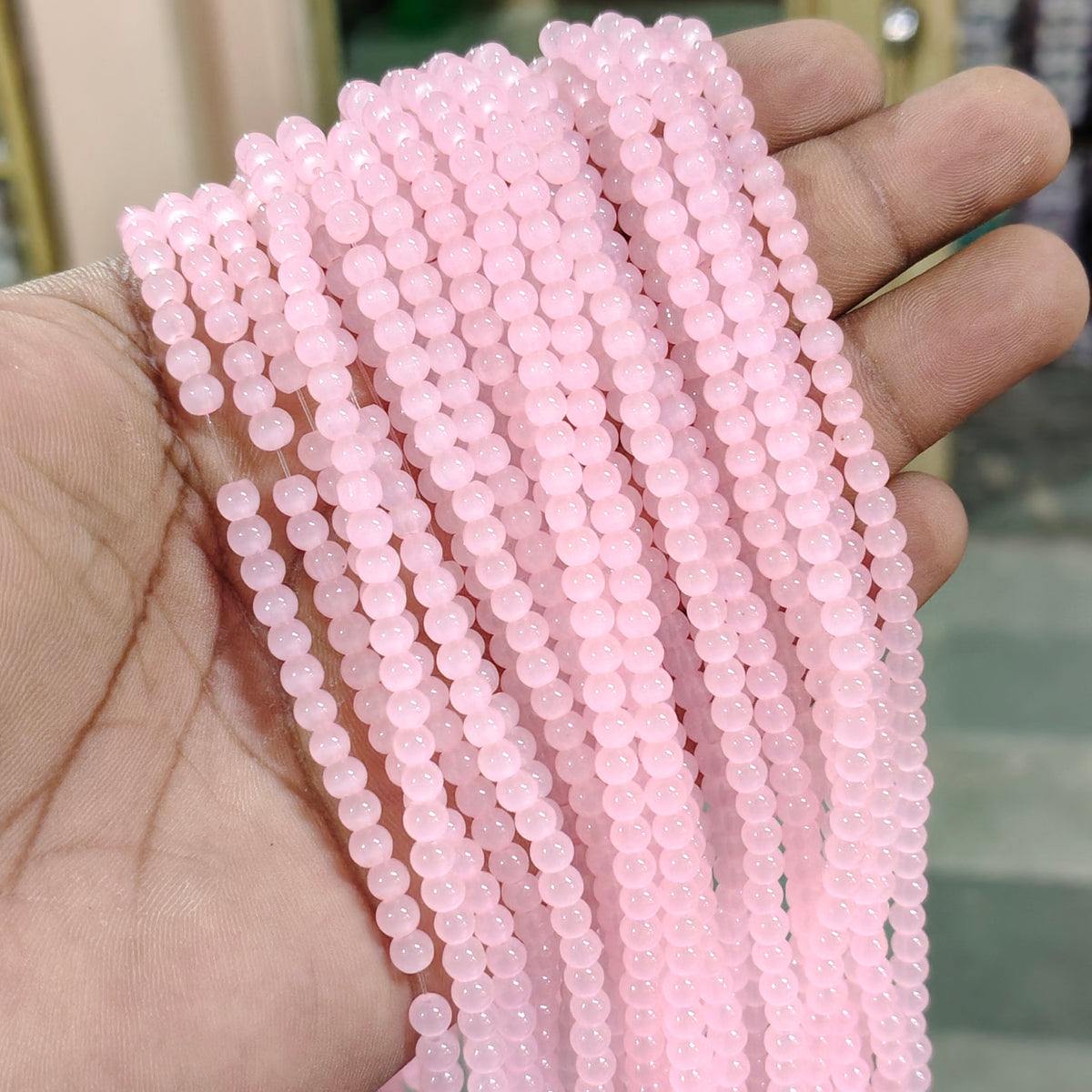 4 mm Light Pink Dyed Jelly Glass Round Beads – Approx. 200 Pcs Per String | Jewelry Making Beads