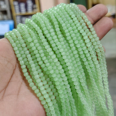 4 mm Light Green Dyed Jelly Glass Round Beads – Approx. 200 Pcs Per String | Jewelry Making Beads