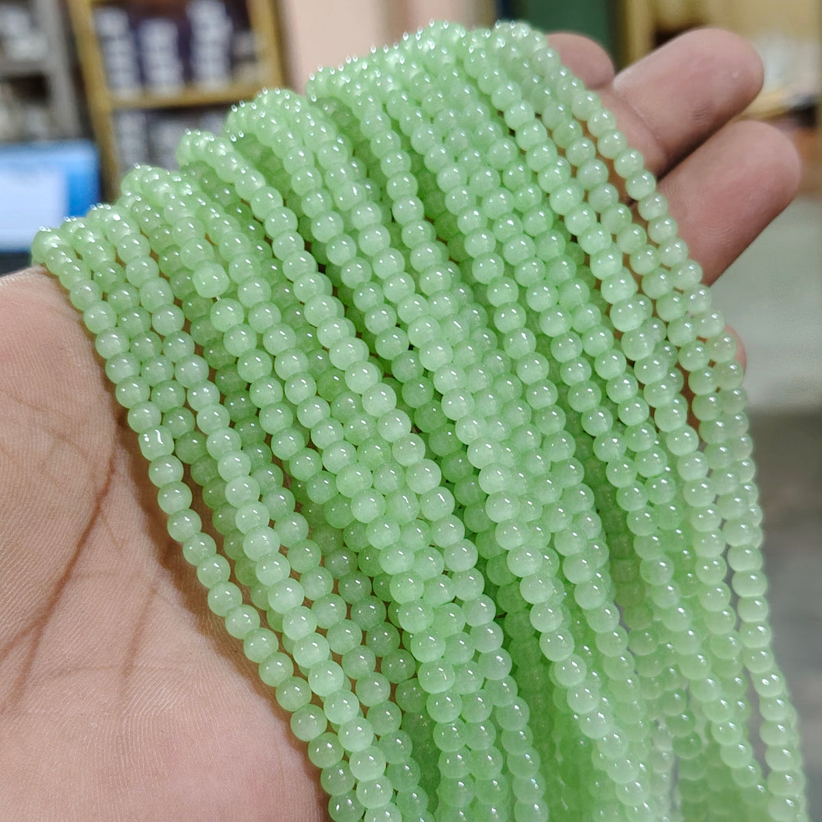 4 mm Light Green Dyed Jelly Glass Round Beads – Approx. 200 Pcs Per String | Jewelry Making Beads