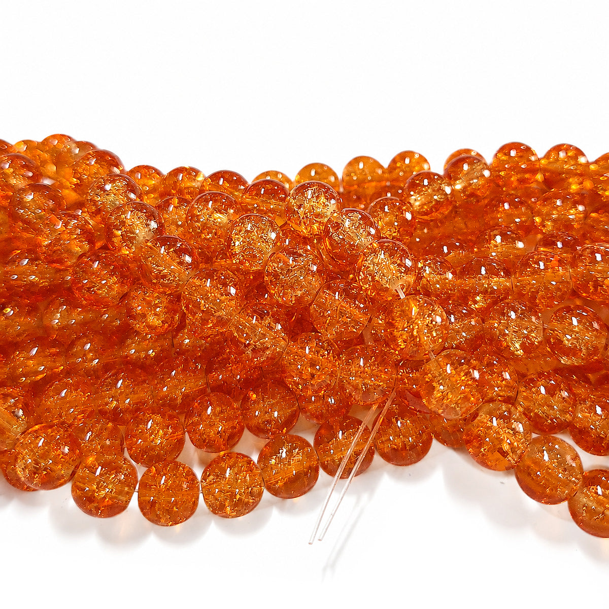 1 Long String about 32 inches long, approx. 100~103 Beads in string, Fine quality of 8mm Size dual Color Crackle Glass beads for jewelry making. Orange color