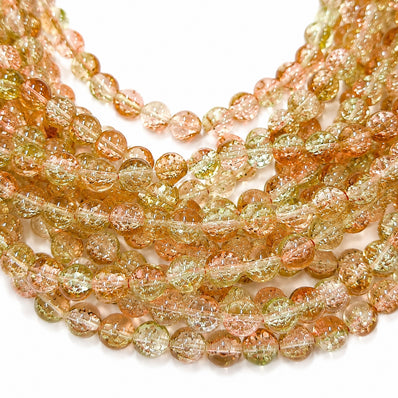 1 Long String about 32 inches long, approx. 100~103 Beads in string, Fine quality of 8mm Size dual Color Crackle Glass beads for jewelry making. Toapz Tone