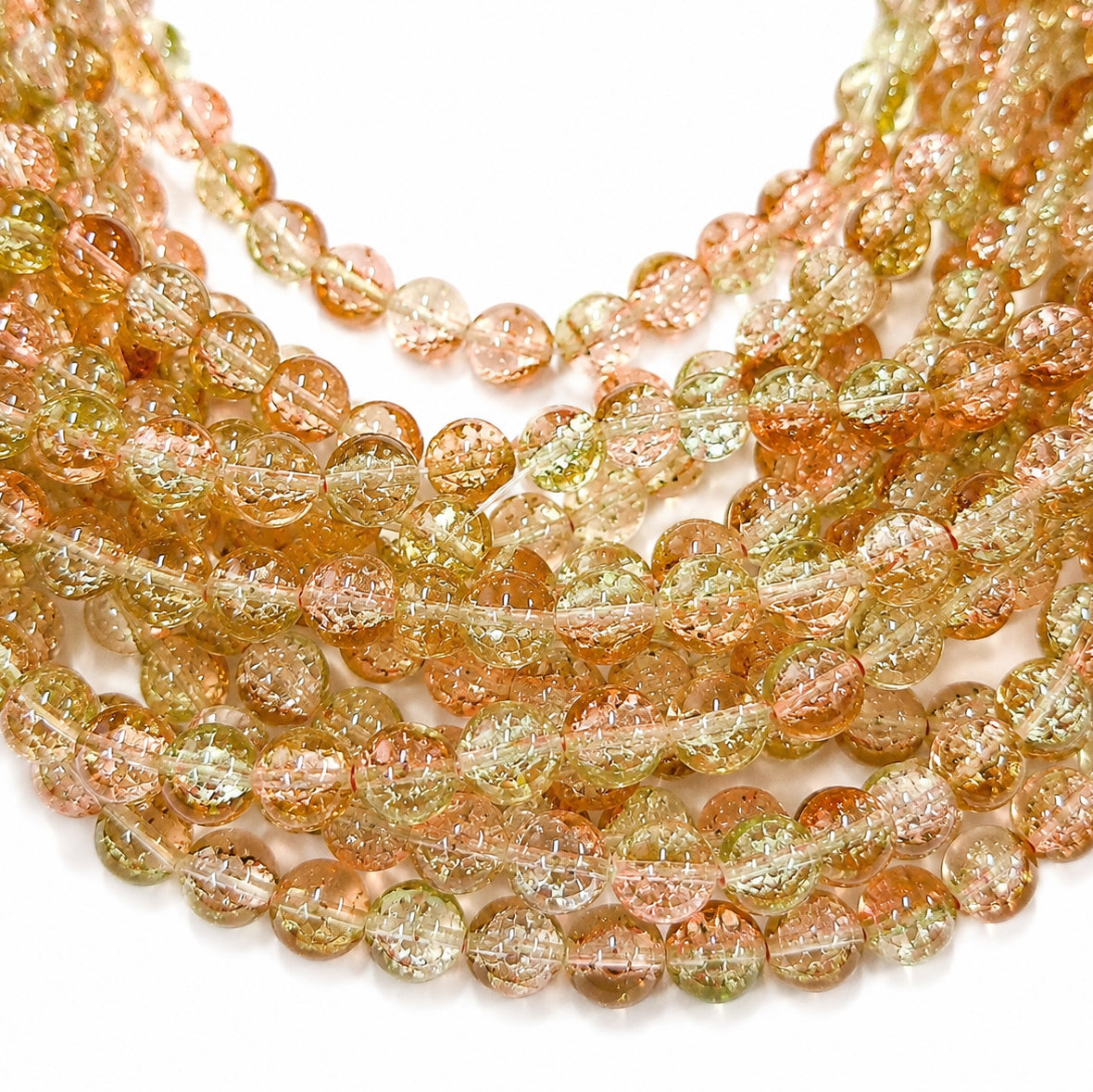 1 Long String about 32 inches long, approx. 100~103 Beads in string, Fine quality of 8mm Size dual Color Crackle Glass beads for jewelry making. Toapz Tone