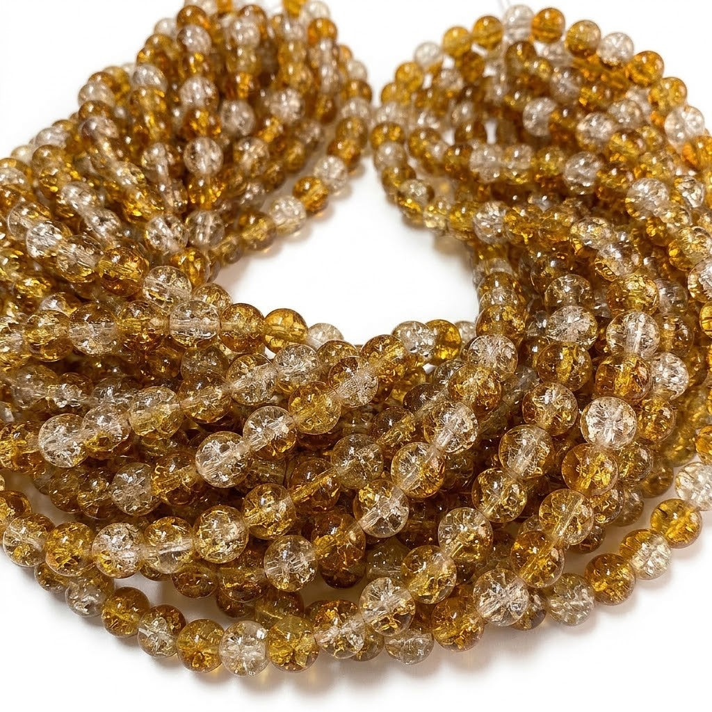1 Long String about 32 inches long, approx. 100~103 Beads in string, Fine quality of 8mm Size dual Color Crackle Glass beads for jewelry making. Brown Tone