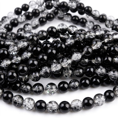 1 Long String about 32 inches long, approx. 100~103 Beads in string, Fine quality of 8mm Size dual Color Crackle Glass beads for jewelry making. Black and white Tone