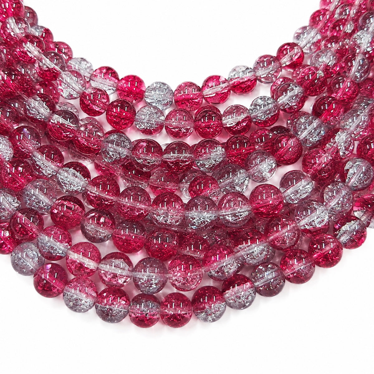 1 Long String about 32 inches long, approx. 100~103 Beads in string, Fine quality of 8mm Size dual Color Crackle Glass beads for jewelry making. Dark pink and sky blue
