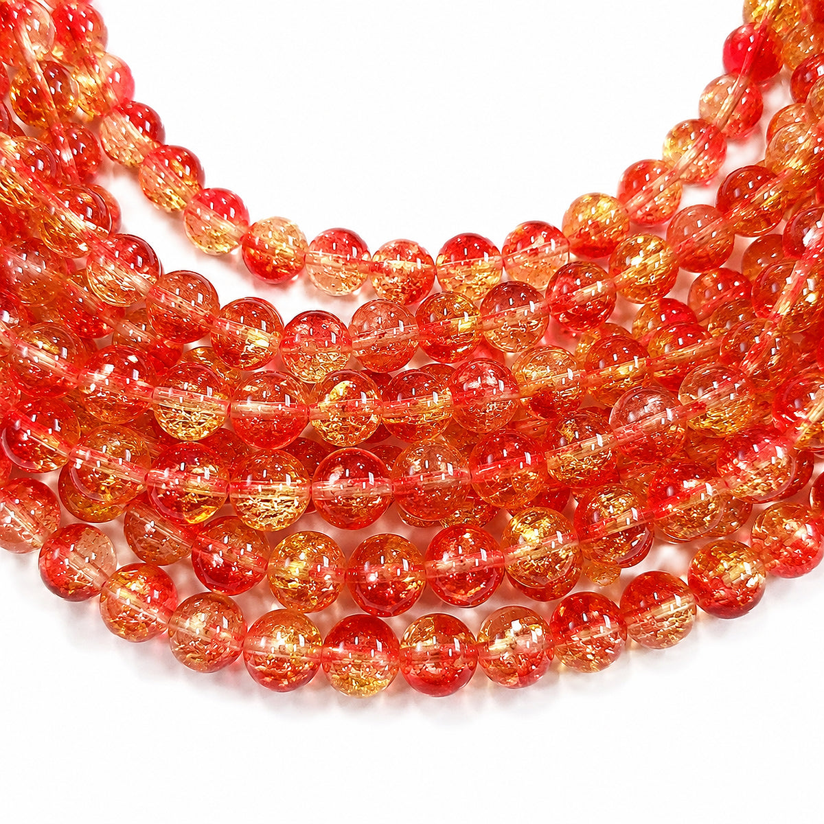 1 Long String about 32 inches long, approx. 100~103 Beads in string, Fine quality of 8mm Size dual Color Crackle Glass beads for jewelry making. Orange and Yellow color