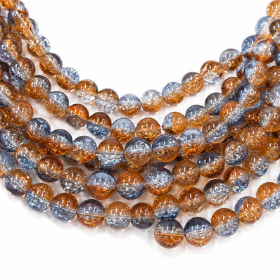 1 Long String about 32 inches long, approx. 100~103 Beads in string, Fine quality of 8mm Size dual Color Crackle Glass beads for jewelry making. Brown and Blue color