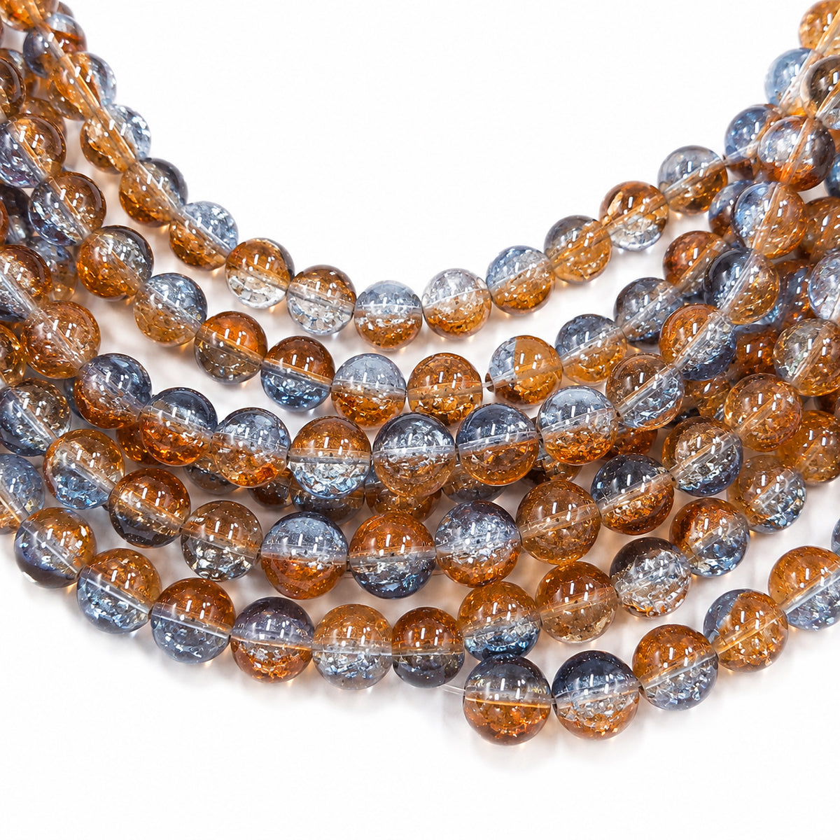 1 Long String about 32 inches long, approx. 100~103 Beads in string, Fine quality of 8mm Size dual Color Crackle Glass beads for jewelry making. Brown and Blue color