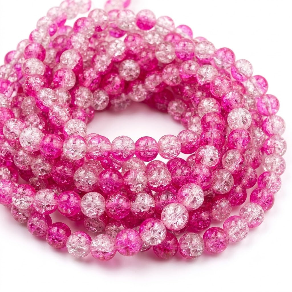 1 Long String about 32 inches long, approx. 100~103 Beads in string, Fine quality of 8mm Size dual Color Crackle Glass beads for jewelry making. Baby pink and white color