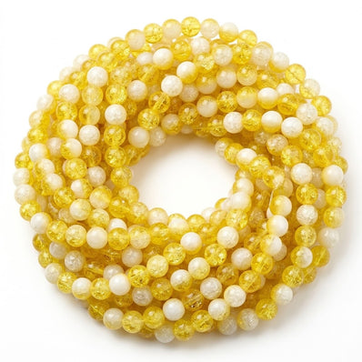 1 Long String about 32 inches long, approx. 100~103 Beads in string, Fine quality of 8mm Size dual Color Crackle Glass beads for jewelry making. Yellow and White